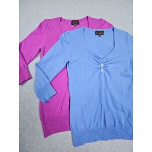 Lot of 2 Pure Collection Sweater Womens 2  Cashmere Knit Long Sleeve Henley Neck